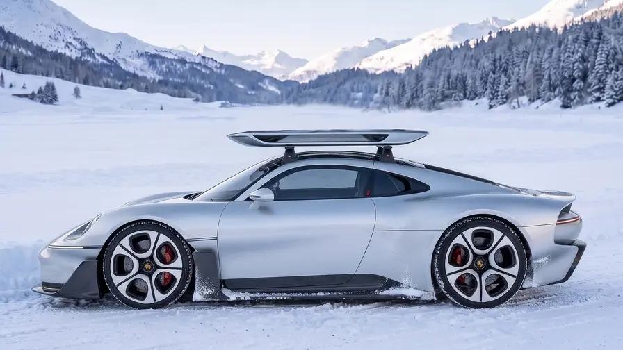 Porsche Mission S în versiune de iarnă cu suport schiuri